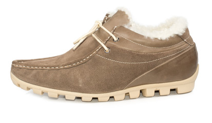 Fur lined tan suede casual mens shoe
