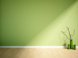 empty interior with a green wall and vase
