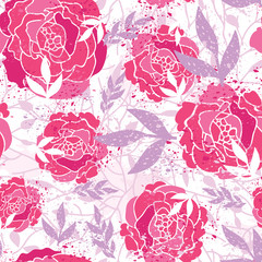 Vector magical painted roses seamless pattern background with