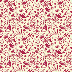 Vector painted abstract flowers and plants seamless pattern