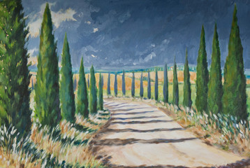 Tuscany landscape acrylic painted