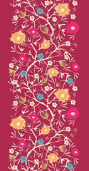 Vector painted blossoming branches vertical seamless pattern