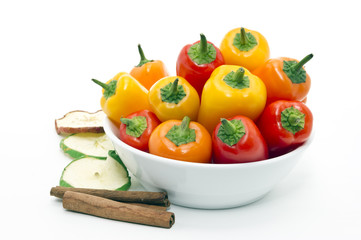 mixed peppers in white plate