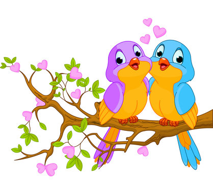 colorful birds on branch with hearts clip art preview