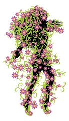 Crédence de cuisine en verre imprimé Femme fleurs Fille avec des fleurs et des fleurs vertes