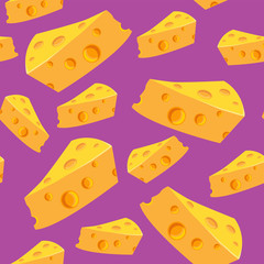 Seamless pattern with cheese on purple background