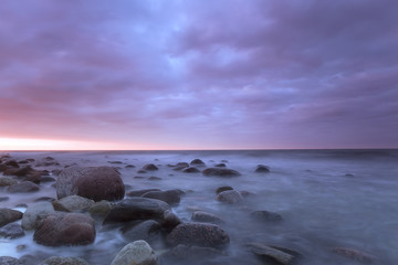 Beautiful ocean scene, last sunlight of a summers day