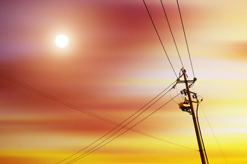 High-voltage tower sky background