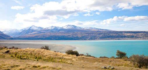 Obraz premium Beautiful scenery Tasman turquoise lake Mt Cook national park