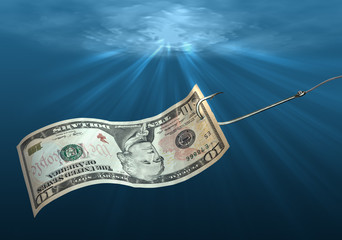 Fish hook with dollar.