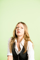 funny woman portrait real people high definition green backgroun