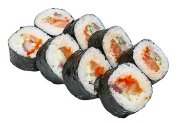 Роллы с лососем и красной икрой