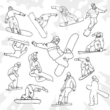 Set of Some Snowboarders Outline