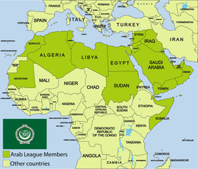 Arab League map and surroundings