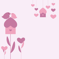 Background with two birds and hearts