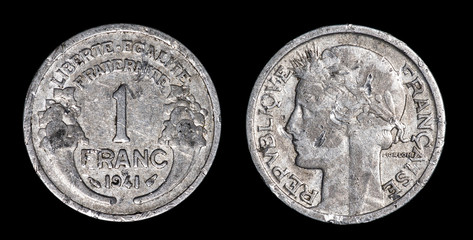 Antique coin of 1 franc