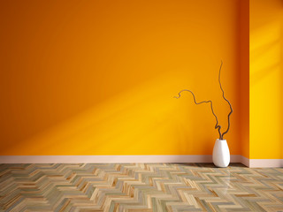 orange empty interior with a white vase