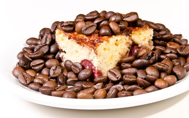 Cake and beans in a plate