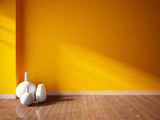 orange empty interior with white vases