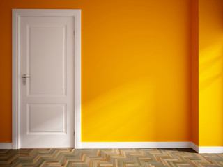 orange empty interior with a white door