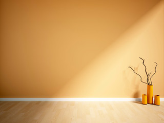 empty interior with a orange wall and vase