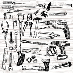 Set of Different Tools Hand Drawn - 48659656