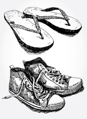 Hand Drawn Illustration of Vintage Summer Footwear