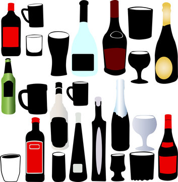 glasses and  bottles collection - vector