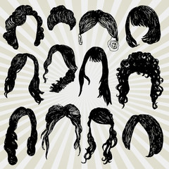 Set of Wigs Hand Drawn - 48660833