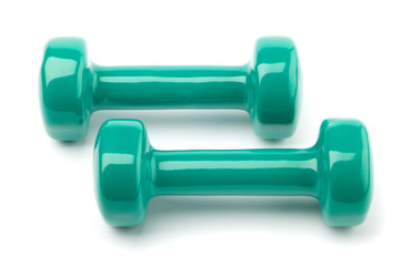 two dumbbells on white