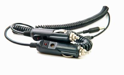 old black car adapter on white background