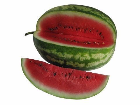 Ripe watermelon fruit and slice isolated on white background