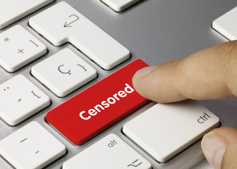 Censored keyboard key. Finger - obrazy, fototapety, plakaty