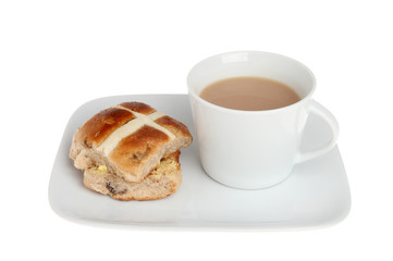 Hot cross bun and tea