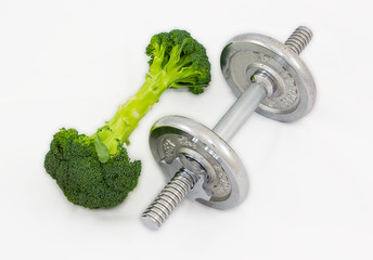 Dumbbell made of Broccoli on white background.