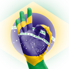 hand OK sign with Brazilian flag