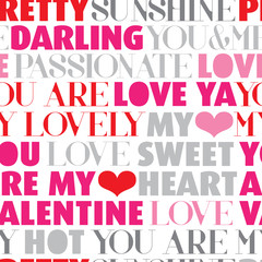 Seamless valentine love typography vector background pattern