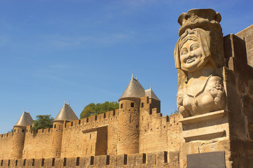 The statue of Dame Carcas outside Carcassonne, France - 48671004