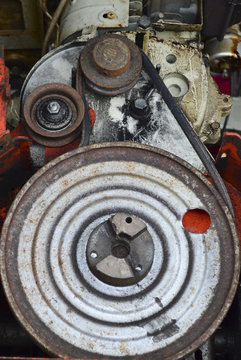 Closeup, Full-frame Of Snowblower Engine With Pulley