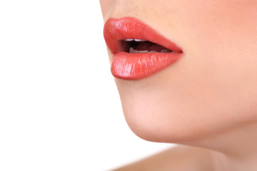 Obraz premium beautiful make up of gloss lips, close up