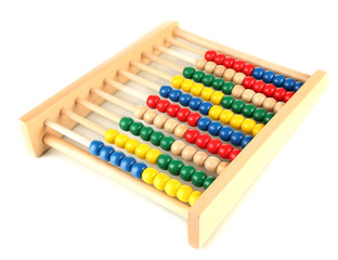 Bright wooden toy abacus, isolated on white