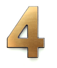 Fototapeta premium Golden number four, isolated on white