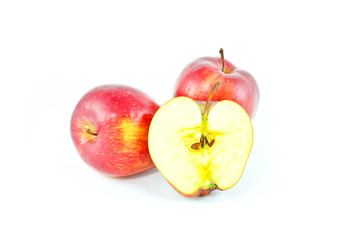 Red apples slice on white background