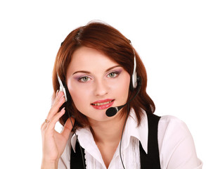 Beautiful business woman with headset. Call center