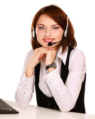 Beautiful business woman with headset. Call center