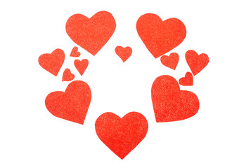Some red hearts on a white background