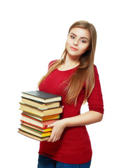 beautiful student girl holding books