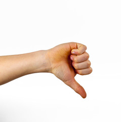 Thumb down male hand sign