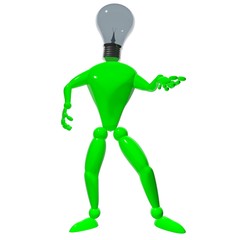 Green man  bulb head isolated 3d rendered