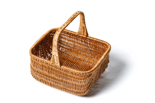 Empty Wicker Basket Isolated On White Background